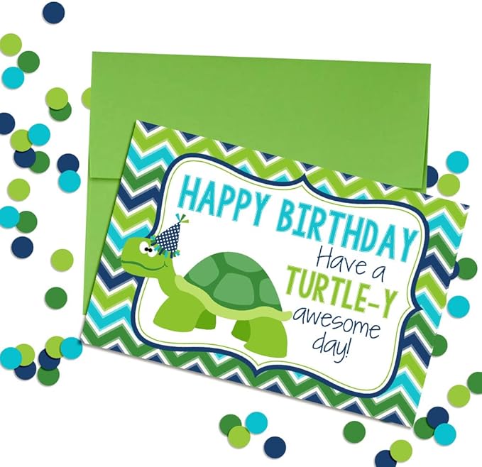 TURTLE-Y Awesome Day Turtle Themed Birthday Pun Themed Single (1) All Occasion Blank Birthday Card To Send To Friends & Family, 4"x 6" (when folded) Fill In Greeting Note Card by AmandaCreation
