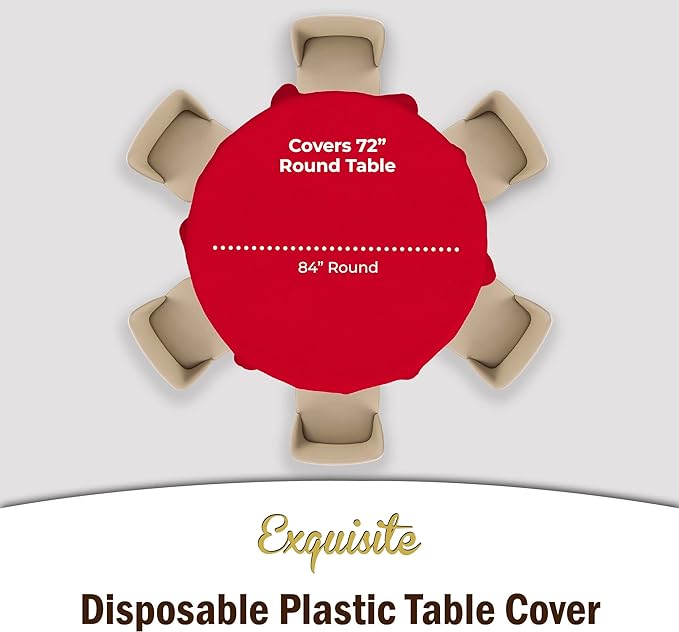 12-Pack Premium Plastic Tablecloth 84in. Round Table Cover - Red