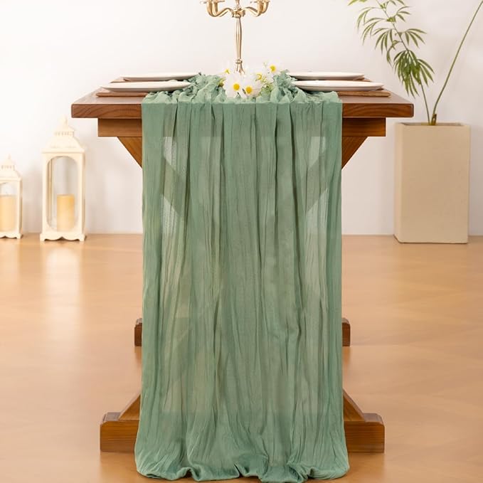 Socomi 3pcs Sage Green Cheesecloth Table Runner Easter Spring Boho Rustic Gauze 120 inch 10FT Cheese Cloth Runner for Wedding Party Baby Shower Home Decor Holiday Decorations