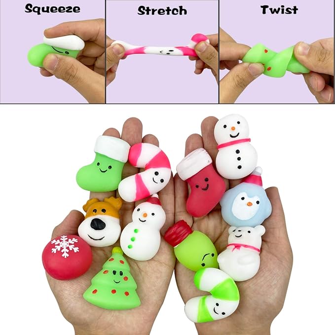 24 PCS Christmas Mochi Squishy Toys Squishies Christmas Toys for Kids Girls Boys Toddlers Christmas Party Favors Stocking Stuffers Gifts