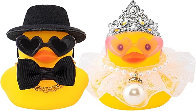 wonuu Pair Set of 2 Wedding Rubber Ducks, Bride Groom Duckies Marriage Rubber Duck Mini Couple Ducky for Ceremony Gift Souvenir Marry Blessings Elegant Heartwarming Present, White Double Lace Dress