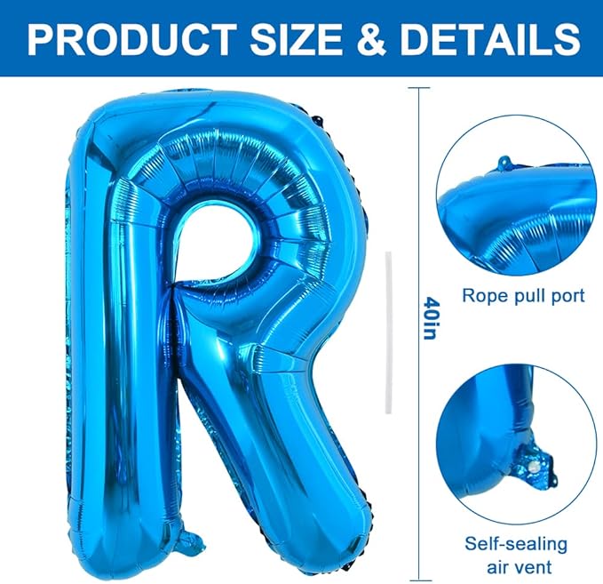 TONIFUL 40 Inch Large Blue Letter R Balloons Giant Foil Mylar Alphabet Letter Balloons for 2026 Graduation Birthday Party Anniversary New Year Graduation Supplies Decorations