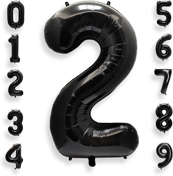 AULE 40 Inch Big Black 2 Balloon Number Large Foil Helium Number Balloons 0-9 Jumbo Giant Happy 2nd Birthday Party Decorations for Boy or Girl Huge Mylar Anniversary Party Supplies
