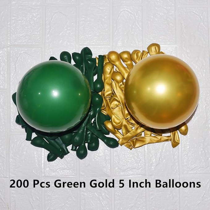 200 Pcs Green and Gold Balloons 5 Inch Latex Dark Green Metallic Gold Bulk Small Balloon Arch Garland Kit for Birthday Wedding Bridal Baby Shower Supplies Graduation Party Decorations