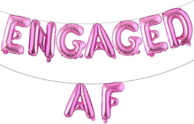 16 inch multicolored Engaged AF Balloon Letters Banner Engagement Party Decorations Supplies (Rose Red)