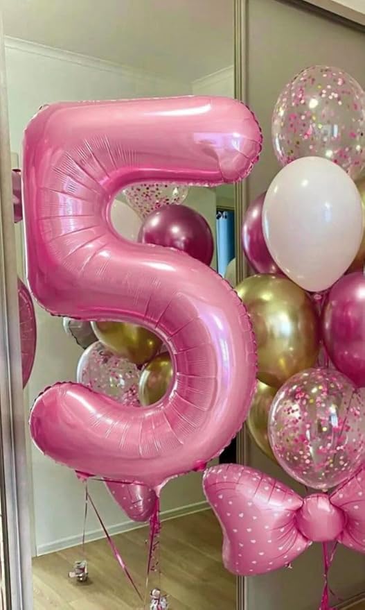 Pearlescent Pink Number Balloon 40 Inch, 0 Number Balloons, 10 20 30 40 50 Numbers Balloon Birthday Decorations, Party Supplies for Women