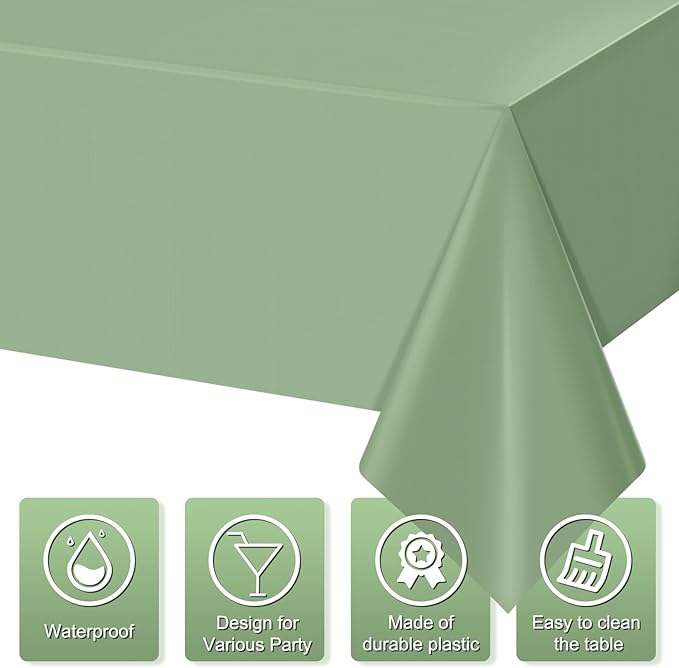 20Pack Sage Green Plastic Tablecloths for Rectangle Tables,Light Green Disposable Tablecloth,Waterproof Sage Green Table Cover for Birthday Bridal Wedding Baby Shower Party Decorations,54 X 108Inch