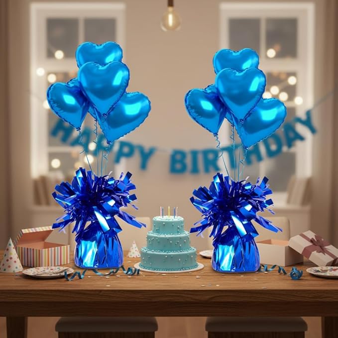 Aluminum Foil Balloon Weights for Parties (6 pcs) - 0.31lb (140g) Each - Premium Balloon Anchors for Birthday, Wedding, Dinner, Indoor & Outdoor Decorations（Dark Blue 6pcs）