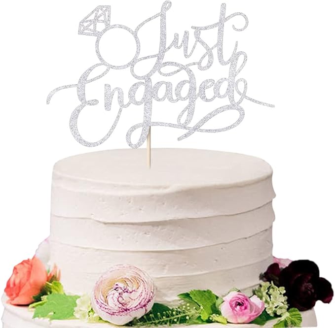 Just Engaged Cake Topper for Engagement Party Decorations, Engaged Ring Sign,We're Engaged Cake Toppers (silver)