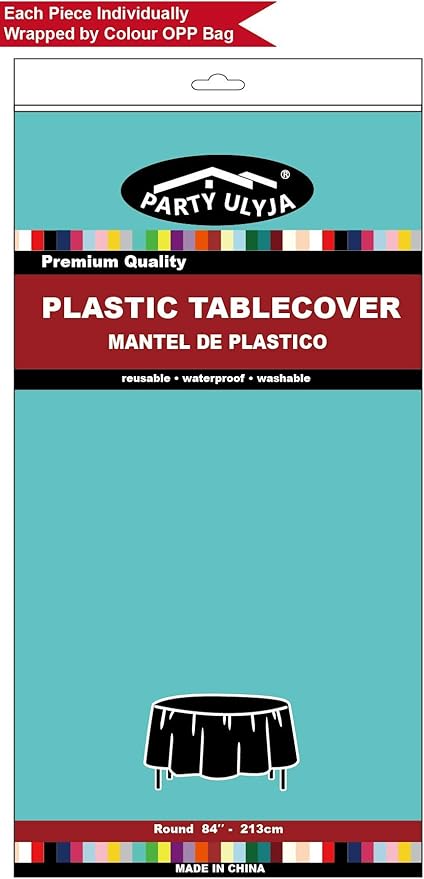 Aqua Blue Plastic Tablecloths 2 Pack Disposable Table Covers 84 Inch Circle Baby Shower Party Tablecovers PEVA Seafoam Blue Table Cloths for BBQ Picnic Birthday Wedding Parties 6 ft Round Table Use