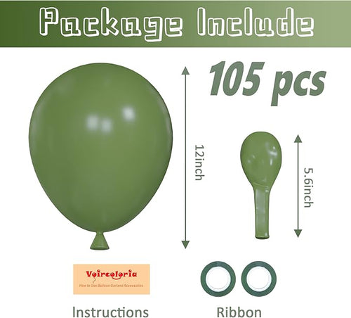 105pcs Sage Green Balloons 12inch Olive Green Balloons for Birthday Graduation Baby Shower Wedding Anniversary New Year Party Decorations