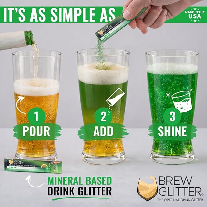 Brew Glitter Green Edible Drink Glitter 4 x 2g Packets for Cocktails, Beer, Wine & Beverages