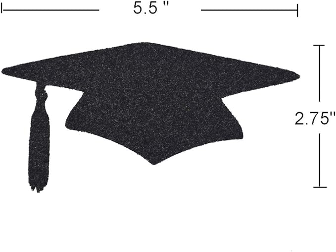 Qttier Grad Caps Confetti Black Glitter for Graduation Party Decorations Graduation Table Decor Class of 2025 High School College Grad Party Supplies 5.5 inches (12pcs)