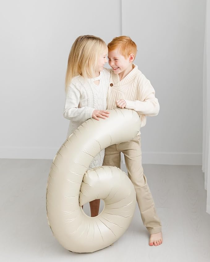 Cream 6 Balloon, Number Balloons 40 Inch, 6th Balloons for Birthday Decorations, Cream White Party Supplies 6 Birthday Balloon, Number 6 Balloon