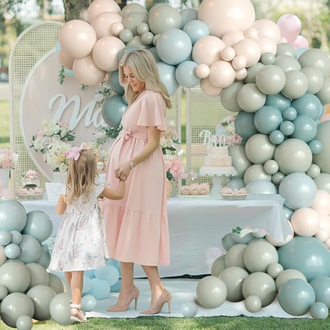 Dusty Green Blue Balloon Arch Kit, Fog Green Dusty Water Blue Beige Ivory Latex Balloons Garland Kit for Women Men Neutral Birthday Wedding Baby Bridal Shower Jungle Safari Party Decorations