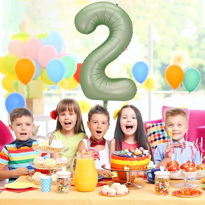 Number 2 Balloon, Large number balloons 40 inch, 2nd Birthday Party Decorations Two Birthday Sign Decor, Sage Green