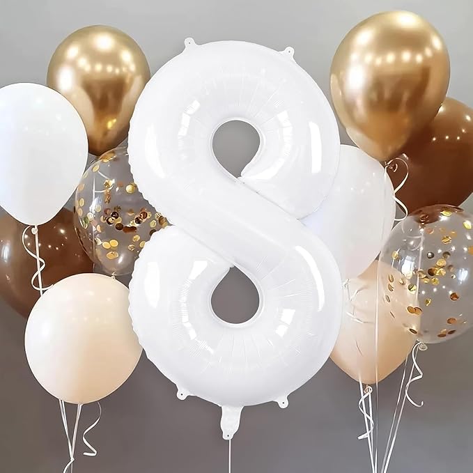 White Number Balloons 40 Inch Helium Mylar Number 8 Balloon for Birthday Party Anniversary Decoration (White, 8)