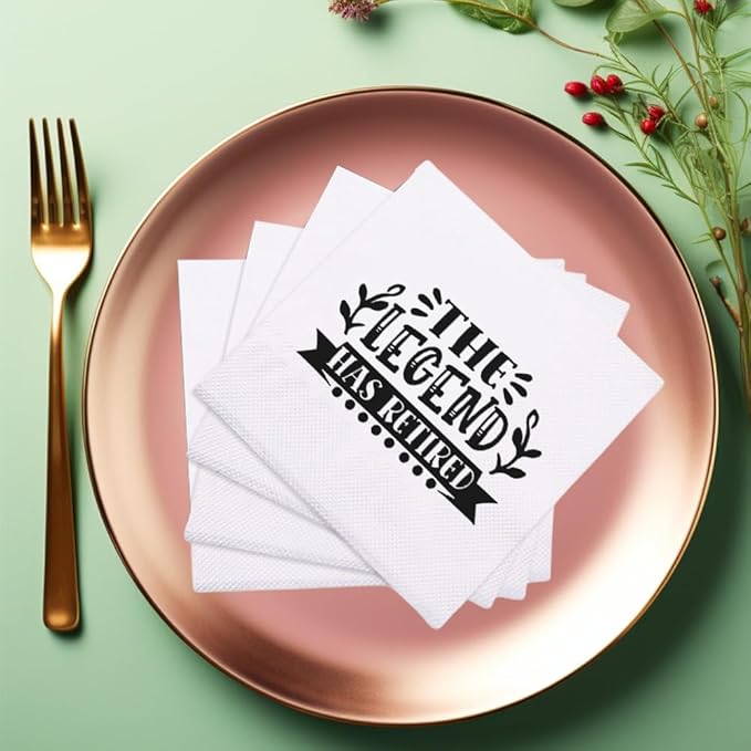 Retirement Cocktail Napkins Party Napkins Beverage Napkins Bar Napkins Disposable Paper Novelty Humorous Gag Gift 100Pcs 4.5 x 4.5 19-ply (The Legend Has Retired)