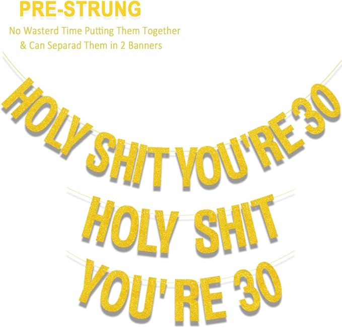 30th Birthday Decorations for Women Men Pre-Strung Gold Glitter Birthday Party Decoration Sign Funny Banner 30th Bday Supplies Banner