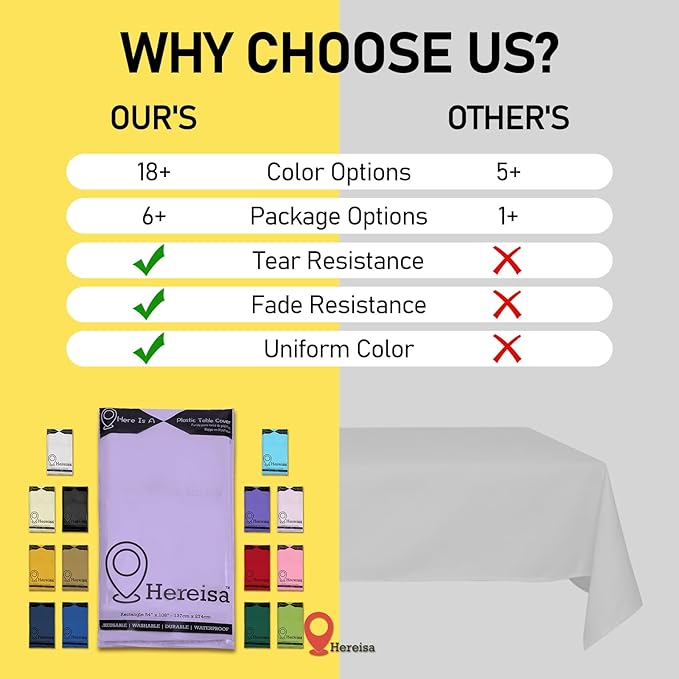 Premium Disposable Table Cloth - 12 Pack, 54 x 108 Inch Table Cloths for Parties, Decorative Tablecloths for Rectangle Tables, Lavender Plastic Table Cover, Leakproof & Sturdy, Lavender
