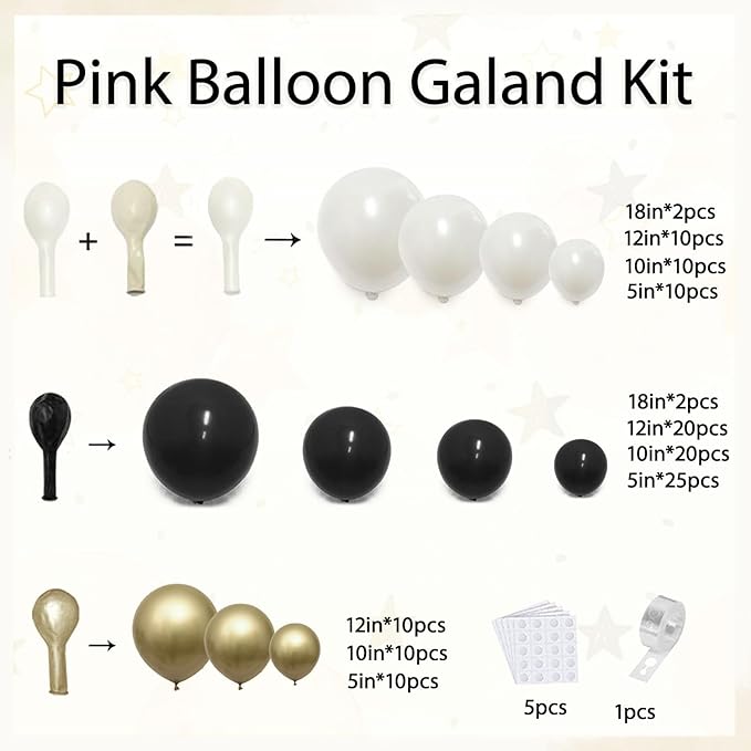 Black and Gold Balloon Arch Kit, Double Stuffed 129 Pcs Gold and Black Balloons Garland with Black Pearl White Sand Ivory Chrome Gold Balloons for Wedding Birthday Event New Year's Party Decoration