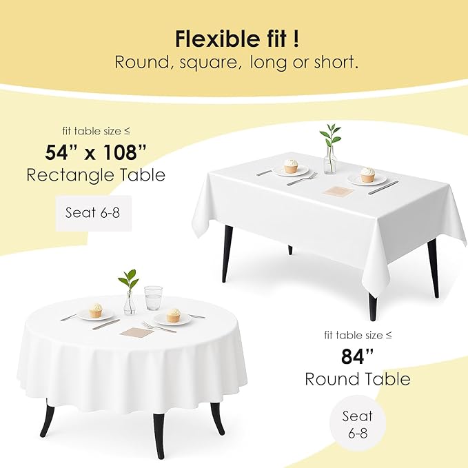 Craft And Party 12 Pack White Plastic Tablecloths, 84 Inch Round Disposable Table Covers, Heavy Duty & Waterproof for Parties, Events, Banquets, White