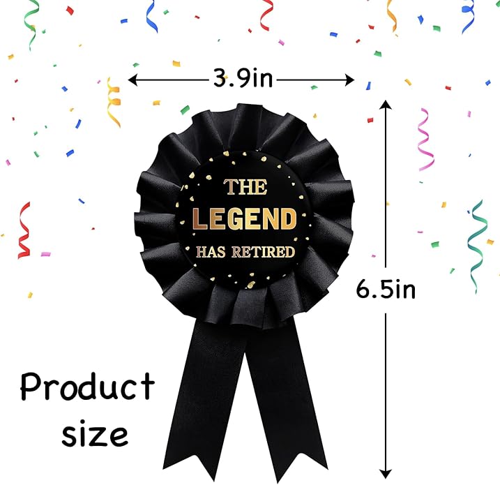 Black The Legend Has Retired Tinplate Badge Pin, Happy Retirement Man or Woman Award Ribbon, Great for Retirement Party Decorations Gift