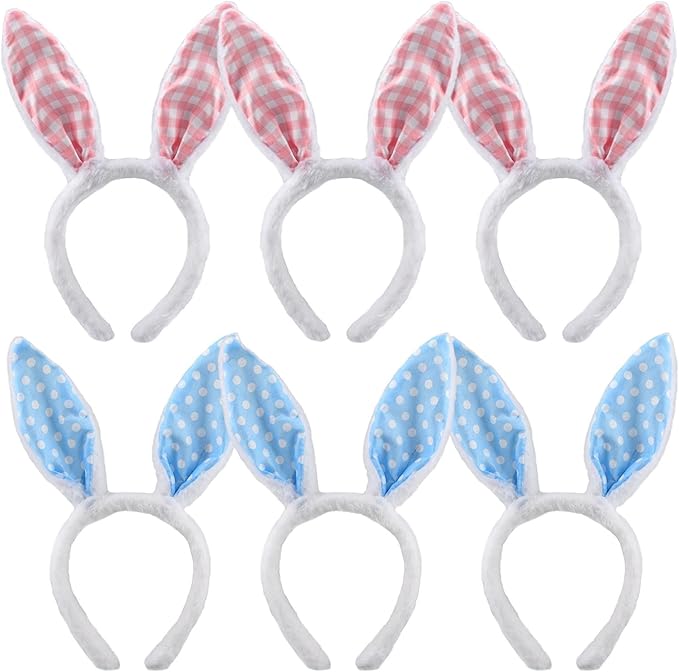 Plush Easter Bunny Ears Headband 6PCS Cute Rabbit Ear Hairbands Bunny-headband Easter Bunny Ears for Cosplay Dress up Theme Party Accessories