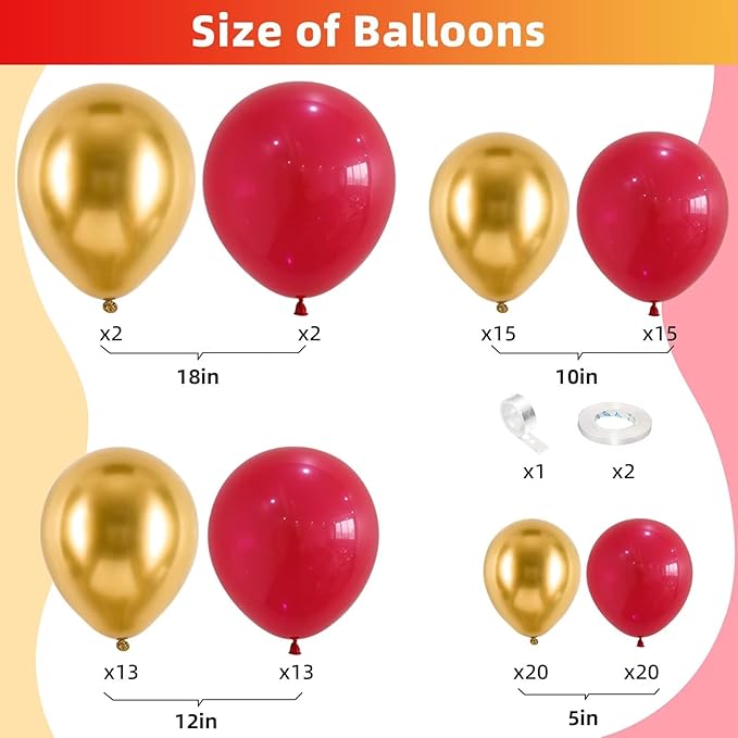 Red and Gold Balloon Arch Kit, Metallic Gold and Red Balloon Garland Kit, 100 Pcs Balloons Different Sizes for Valentines Wedding Bridal Shower Anniversary Bachelorette Party Decorations