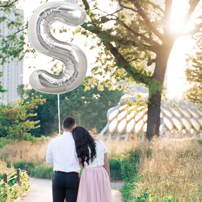 TONIFUL 40 Inch Large Silver Letter S Balloons Helium Balloons,Foil Mylar Big Letter Balloons for 2026 New Year Eve Graduation Wedding Baby Shower Birthday Party Anniversary Supplies Decorations