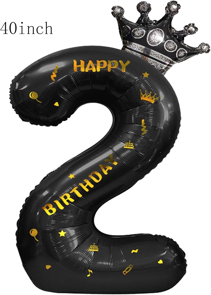 40 Inch Large Black Number Balloons Crown Big Black Digit Foil Mylar Balloons for Baby Shower Wedding Birthday Party Supplies (black 2)