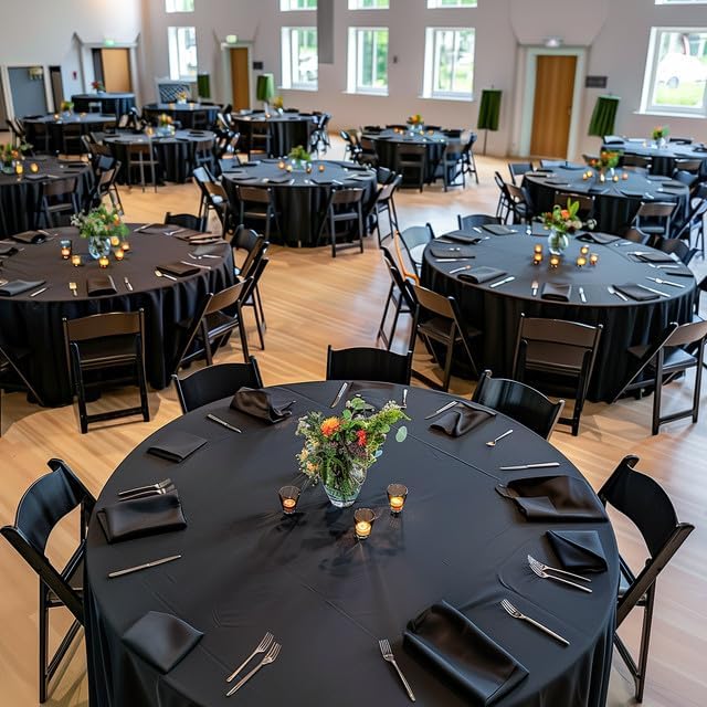 Black Plastic Table Cloth - 4 Pack 84" Round Disposable Tablecloths for Round Tables, Table Cover for Holiday Parties & Gatherings