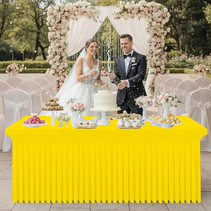 Smiry Spandex Tablecloth, Elastic Fitted Stretch Tablecloth for 8FT Rectangle Tables, Waterproof Washable Table Cover Skirt for Outdoor, Wedding, Banquet & Parties (Yellow, 96Lx30Wx30H Inch)