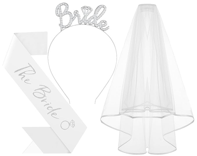 3Pcs Bride to Be Headband with Sash and Veil for Bachelorette Party Decorations，Bridal Shower Favors, Accessories for Gift