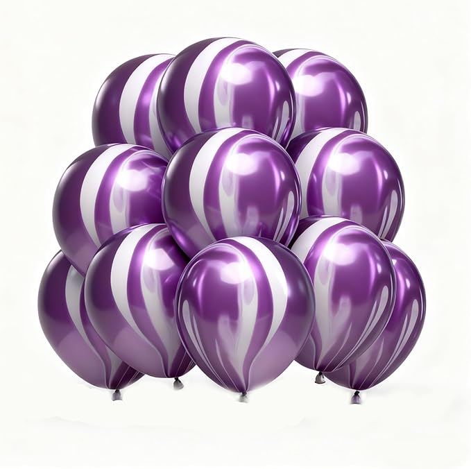 Purple Marble Balloons Marbled Agate Latex Balloons 12 Inch 50 PCS Swirl Balloons Purple Tie Dye for Birthday Party Christmas Decorations Wedding Baby Shower Festival