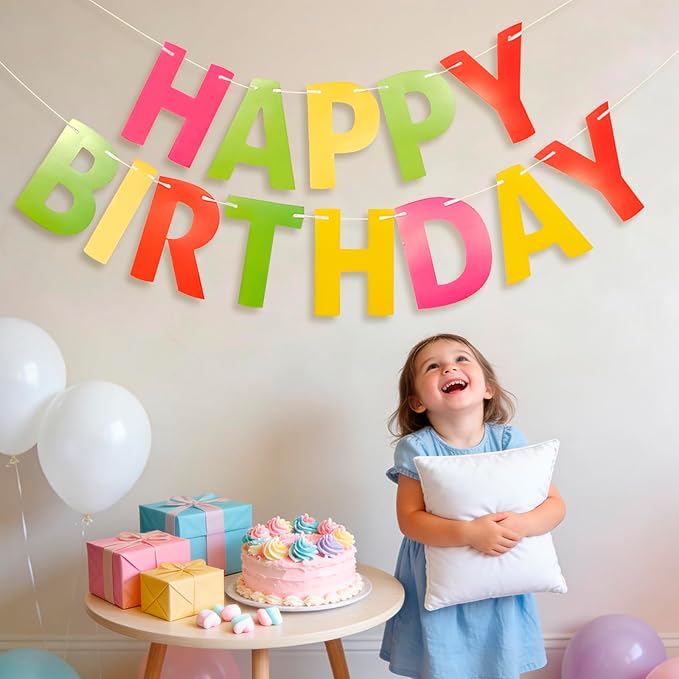 MEETINGU Rainbow Happy Birthday Banner, Colour Rainbow Birthday Party Decorations Color Birthday Sign Colour Happy Birthday Decorations Birthday Party Supplies for Boys Girls Kids Baby Adults (Multicolour2)