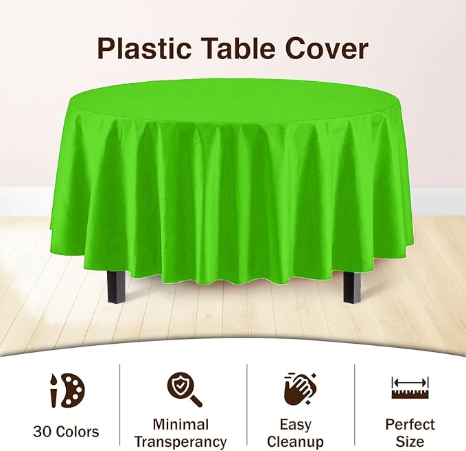 Exquisite Party Solids 6-Pack Premium Plastic Tablecloth 84in. Round Plastic Table Cover - Lime Green