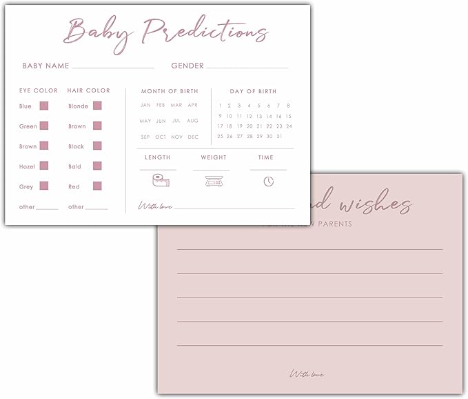 Baby Predictions and Advice Cards, 5" x 7" Pink Baby Shower Predictions Cards, Daily Party Games & Activities Favors for Newparents - G08