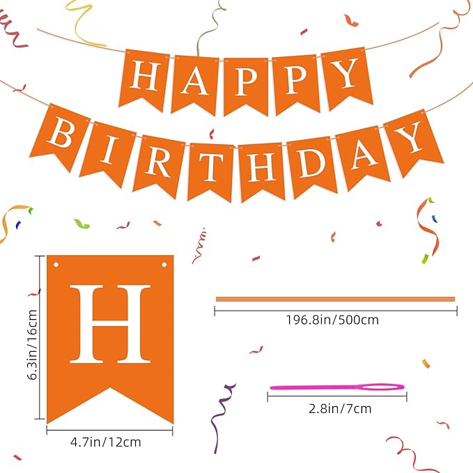 Orange Birthday Banner Sign Happy Birthday Bunting Banner Garland for Kids Girl Woman Tea Party Decorations Bunting Flag Themed Party Supplies