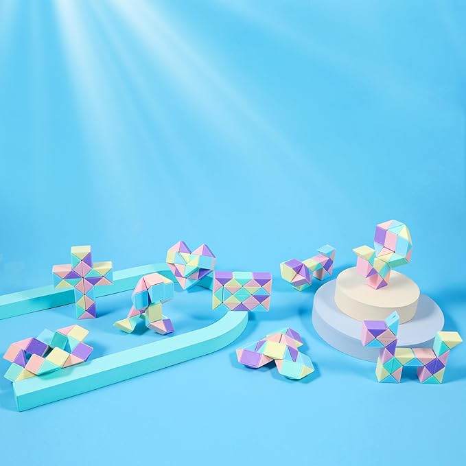 12 Pack Magic Snake Cube Fidget Toys for Kids - 24 Blocks MacaronTwist Puzzle, Party Favors, Classroom Prizes, Birthday Goodie Bag Fillers, Stress Relief Sensory Toys
