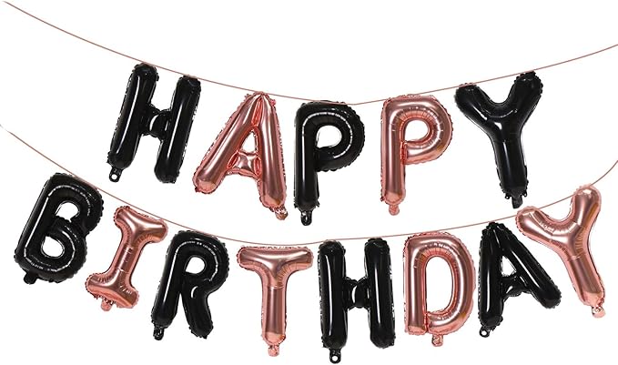 KALOR Black and Rose GoldHappy Birthday Balloons Banner, 16 Inch Mylar Foil Letters Balloon Sign for Birthday Party Decorations Photo Booth Backdrop