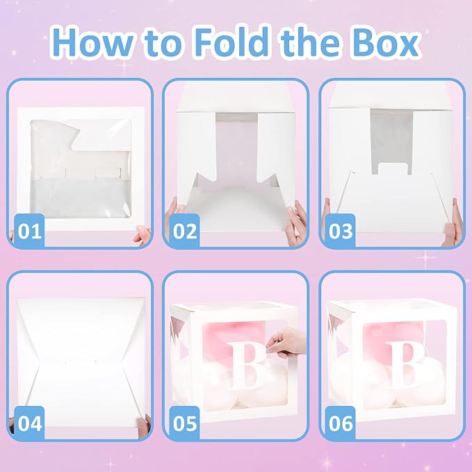Baby Boxes with Letters for Baby Shower, 4 Transparent Balloon Boxes with Letters for Gender Reveal Birthday Wedding Baby Shower Decorations( Pink and White Balloons)