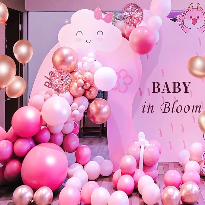 Rose Red Pink Champagne Balloon Arch Garland Kit, 146 Pcs Hot Pink Confetti Rose Gold Tender Pink White Balloons for Graduation Birthday Party Baby Shower Wedding Decorations