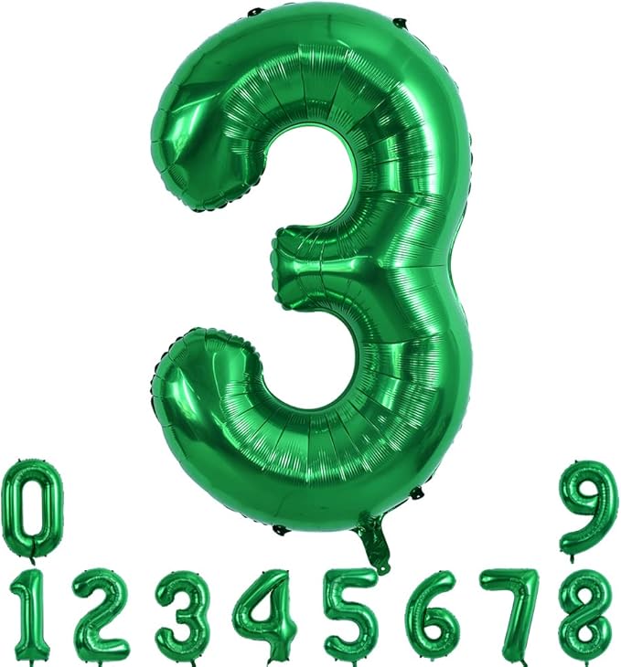 TONIFUL 40 Inch Dark Green Large Numbers Balloon 0-9 Birthday Party Decorations,Foil Mylar Big Number 3 Balloon Digital 3 for Birthday Party,Wedding, Bridal Shower Engagement Photo Shoot, Anniversary