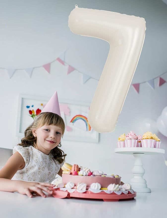 Cream Number 7 Balloons – 40 Inch Giant Foil Number Balloon, Light Cream Number Balloon for Birthday Anniversary Baby Shower Party Decorations