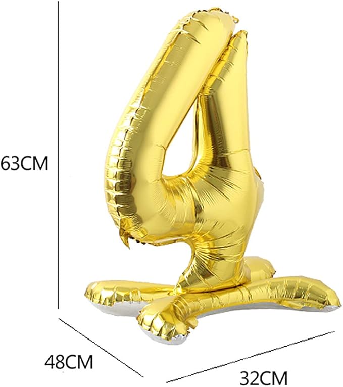 Self Standing 32 Inch Number Balloons Foil Ballon Gold Digit ball Wedding Birthday Party Decoration Baby Shower Supplies (32 inch Stand Gold 4)