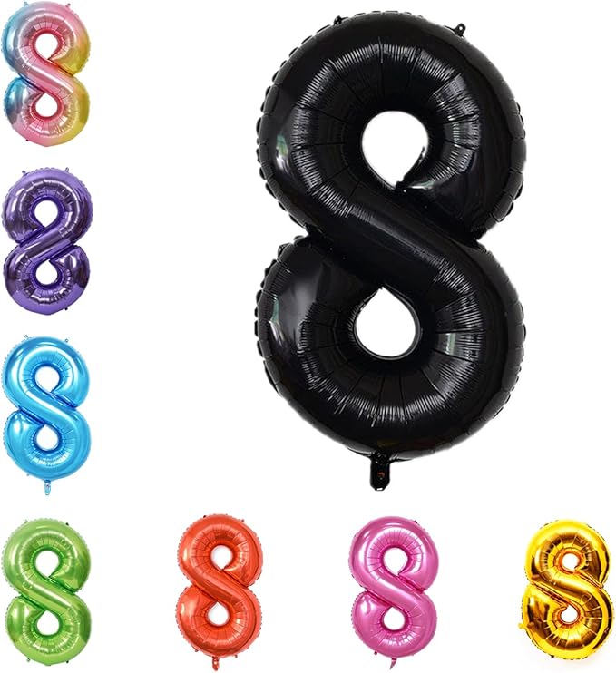 40 Inch Large Foil Helium Number Balloon Birthday Wedding Party 0-9 (Black, 8)