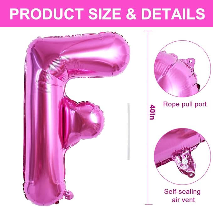 TONIFUL 40 Inch Large Rose Red Letter F Balloons - Giant Hot Pink Alphabet Letter Balloons for Birthday Party Anniversary Supplies Decorations