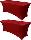 Obstal 4Ft Stretch Spandex Table Cover for Standard Folding Tables - 2 Pack Universal Rectangular Fitted Tablecloth for Party, Banquet, Events, Trade Show (Dark Red, 48L x 24W x 30H Inches)