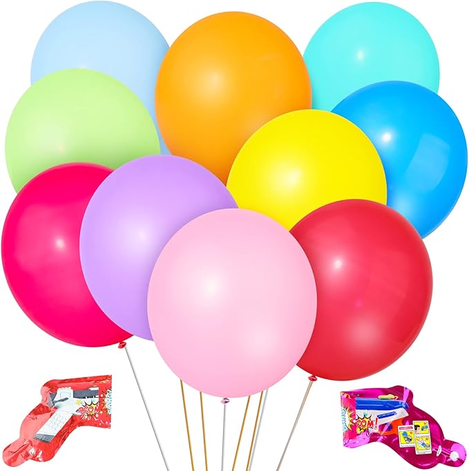 Colorful Balloons 100 PCS, Assorted Color 12 Inches Rainbow Latex Balloons with Bonus Confetti, 10 Bright Colors Party Balloons for Birthday, Wedding, Baby Shower, Decoration (Round-100)